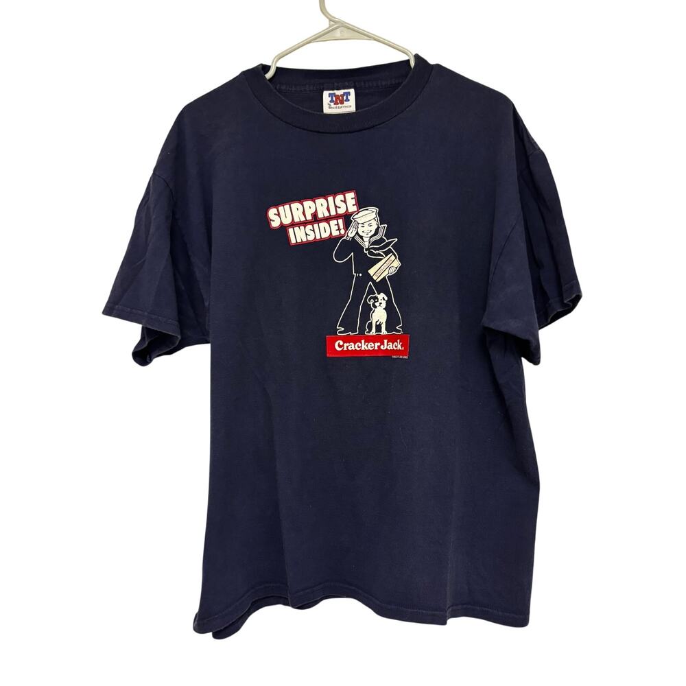 Vintage 2003 Cracker Jack Sailor Mascot Graphic T Shirt Navy Blue Adult L